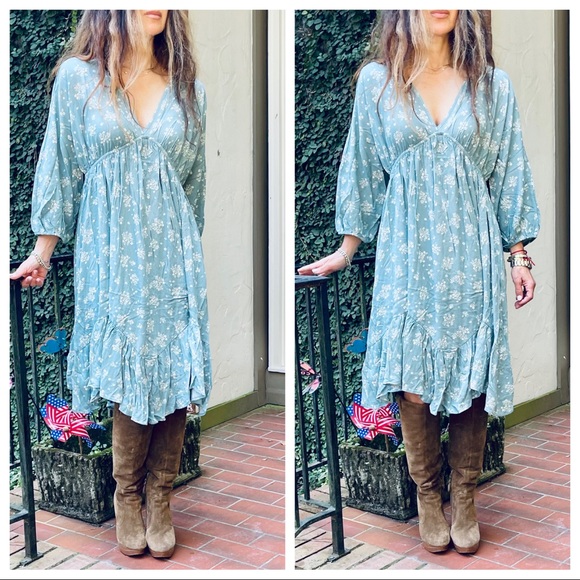 Floral Print Boho Ruffle Hem dress - Picture 2 of 5